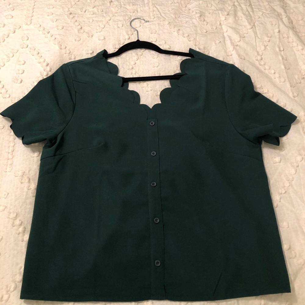 Green Scallop Trim Blouse